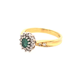 Pre Owned 18ct Emerald and Diamond Cluster Ring ZV864
